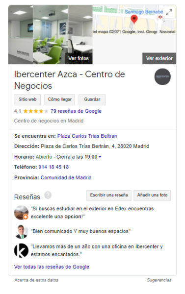Ficha de Google My Business de Ibercenter Azca Ficha de Google My Business de Ibercenter Azca