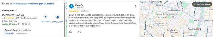 Reseñas de Google Ibercenter Gran Vía